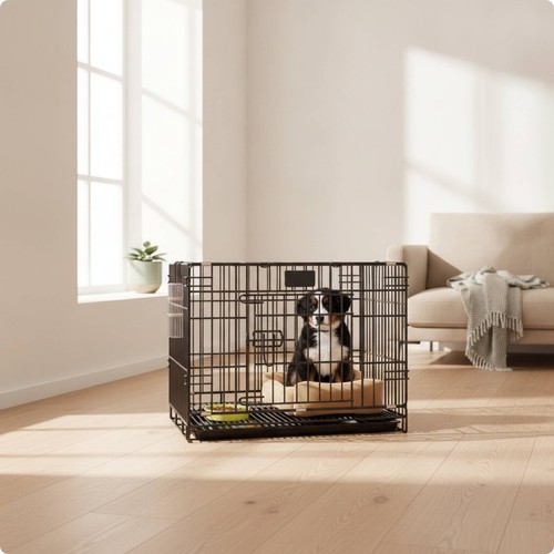 Dog crate with tray - with,